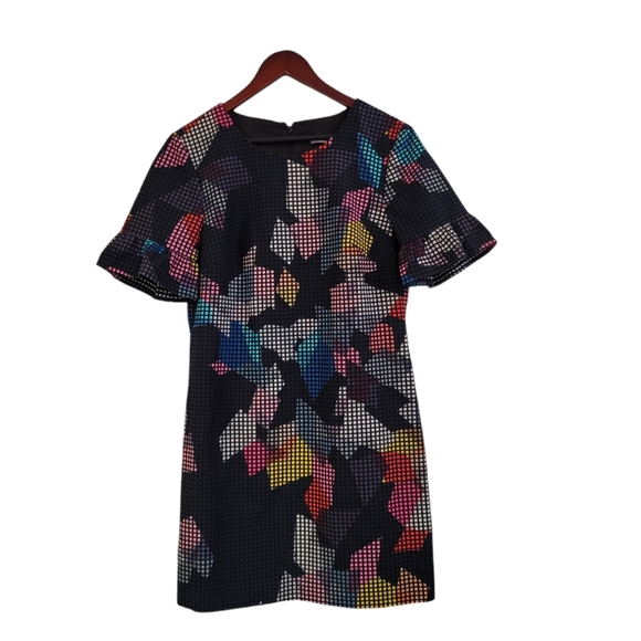 Trina Turk Dresses & Skirts - Trina Turk Women's Colorful Abstract Print Ruffle Short Sleeve Mini Dress 8 Med.